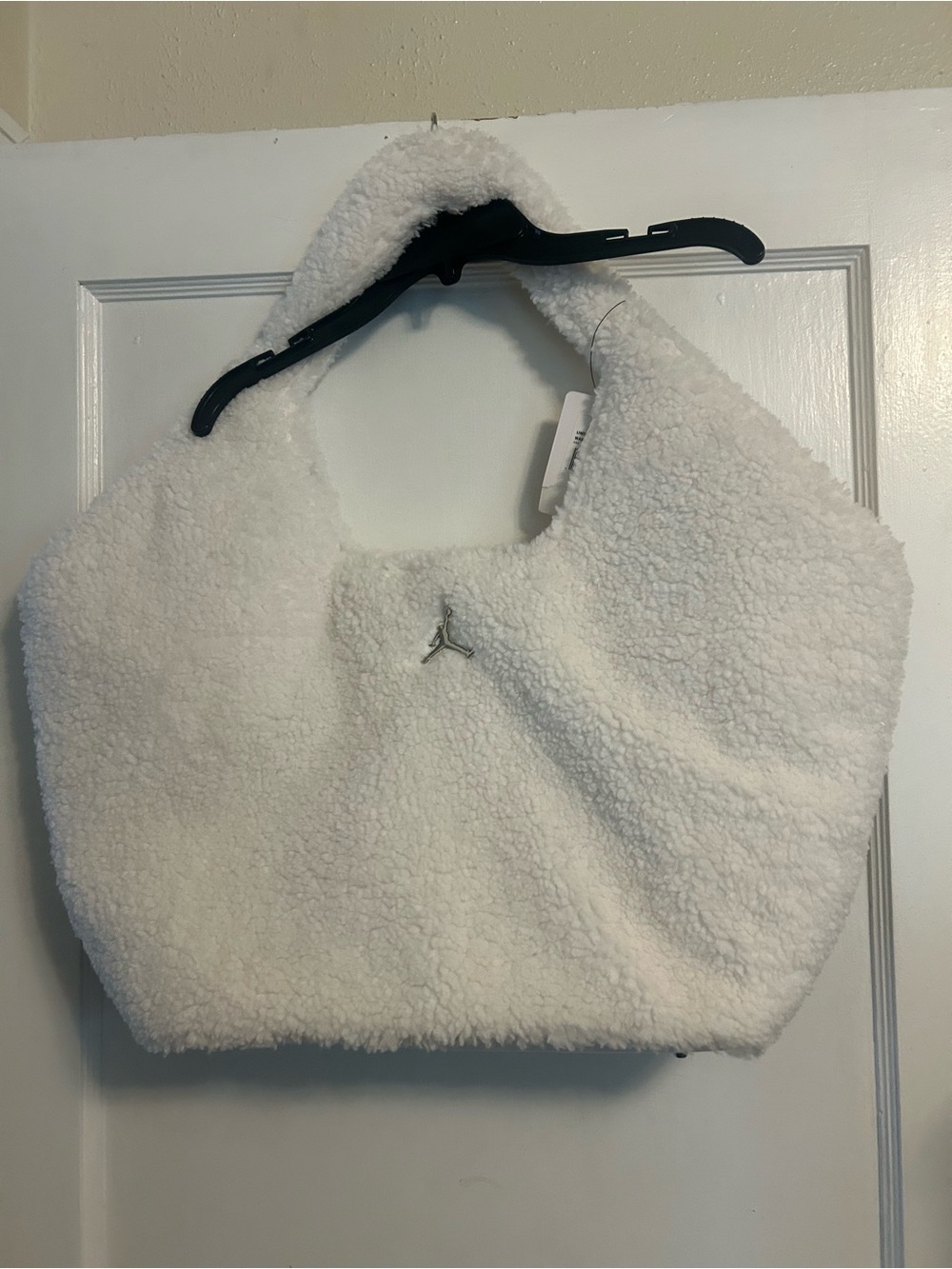 Jordan White Sherpa Shoulder Bag with Silver Jumpman